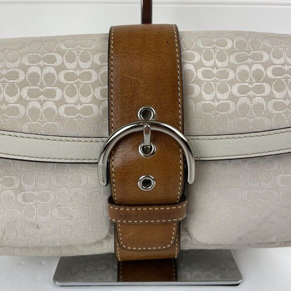 Coach Y2K White Signature Canvas Brown Leather Mini Soho Hobo Shoulder Bag #1444 - Picture 4 of 17